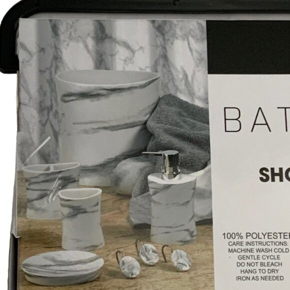 Today’s Living Marble Elite Bath Shower Curtain Easy Care Fabric White G… - Picture 11 of 13